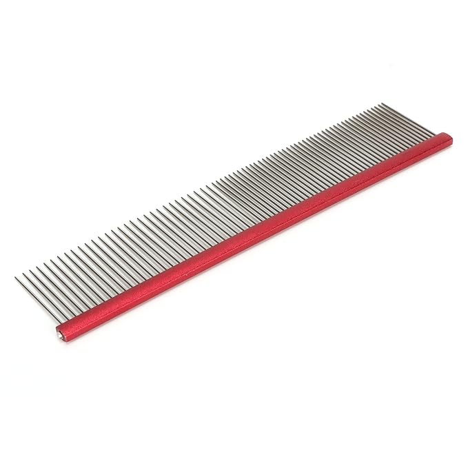 Greyhound Comb For Dogs, Metal Comb For Dogs Metal Dog Comb Cat Comb For Removing and Knots Dog Combs with Rounded Ends Grooming Tool For Long Short Haired Dog (Red