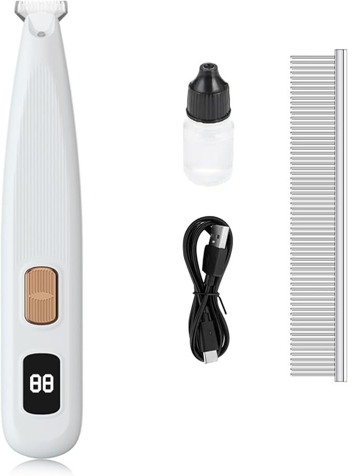 Electric Dog Paw Trimmer with LED Light, Low Noise Rechargeable Pet Hair Shaver for Ears, Face, Rump and Small Areas, Dog Grooming Kit