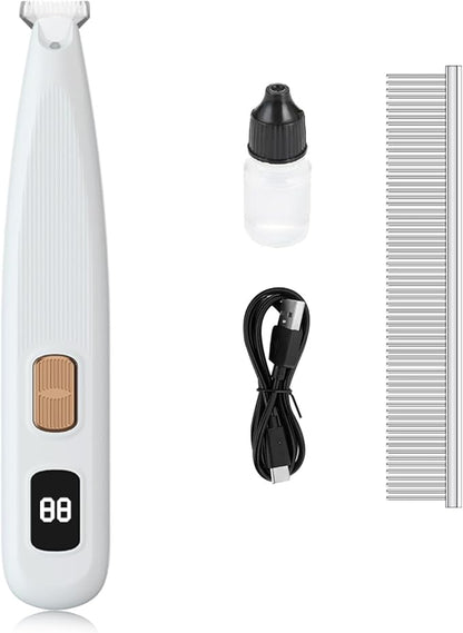 Electric Dog Paw Trimmer with LED Light, Low Noise Rechargeable Pet Hair Shaver for Ears, Face, Rump and Small Areas, Dog Grooming Kit