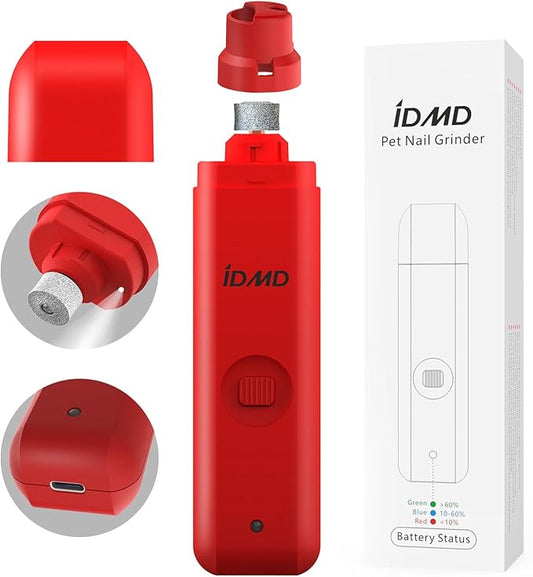 Dog Nail Grinder with Light Dog Nail Trimmers Quiet Powerful 2-Speed Rechargeable Electric Pet Nail Grinder File Toenail Clippers for Large Medium Small Dogs & Cats (Red)