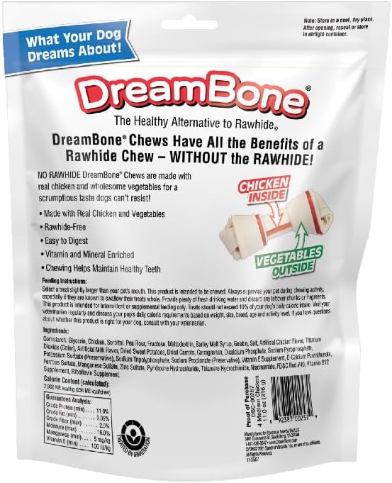 Dreambone Vegetable & Chicken Dog Chews, Rawhide Free, Medium, 4-Count, Medium, 4 Pieces/Pack (DBC-00257) (3 Pack)