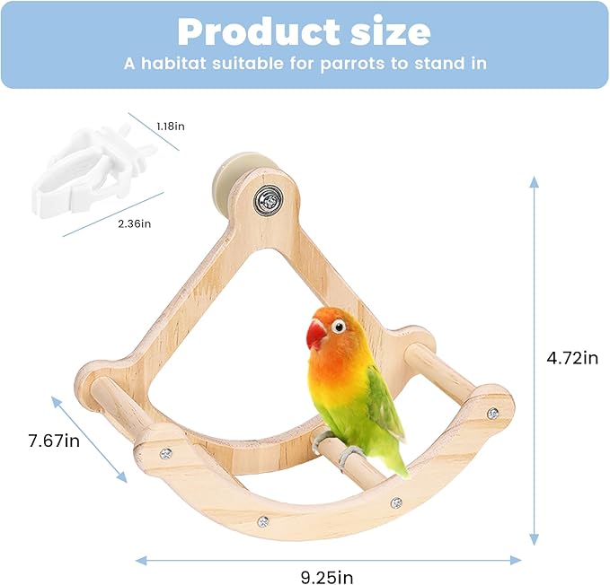 Bird Perch Toy, Interactive Rocking Parakeet Perch, Wooden Exercise Wheel for Cockatiels, Puzzle Enrichment Toy for Parrots, Bird Cage Accessories for Budgies & Conures(Pirate Ship)