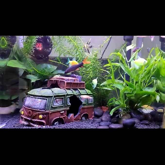 Aquarium Décor Thematic Ornaments - Resin Material Bus Car Fish Tank Decorations for Betta Hideout Caves…