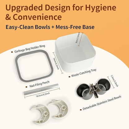 Bird Desktop Training Stand with Detachable Stainless Steel Double Bowls Feeder, Easy Clean Portable Bird Perches Stand with Detachable Base for Parakeets, Small-Sized Birds, Parakeet Cage Accessories