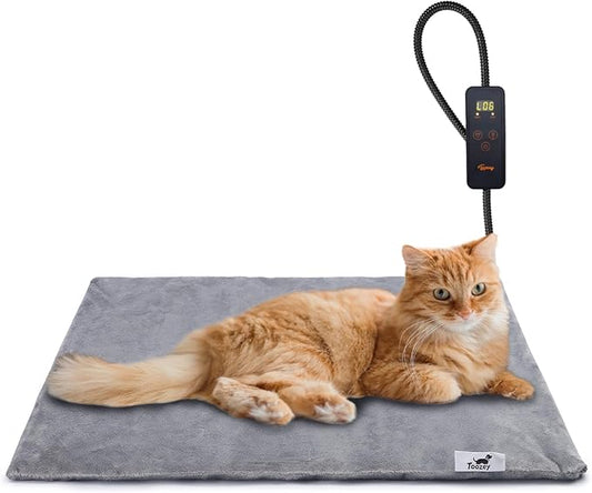 Toozey Pet Heating Pad, 6 Adjustable Temperature Dog Cat Heating Pad with Timer, Waterproof Heated Cat Bed with Chew Resistant Cord, Electric Heating Pads for Cats, Indoor Pet Heated Mat 18x16in