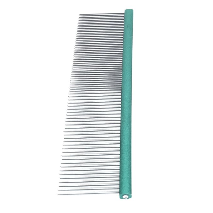Greyhound Comb For Dogs, Metal Comb For Dogs Metal Dog Comb Cat Comb For Removing and Knots Dog Combs with Rounded Ends Grooming Tool For Long Short Haired Dog (Green