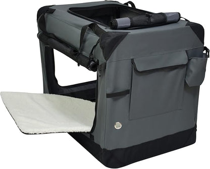 EliteField 4-Door Folding Soft Dog Crate with Curtains, Carrying Bag and Fleece Bed (2 Year Warranty), Indoor & Outdoor Pet Home (36" L x 24" W x 28" H, Gray+4 Door Curtains)