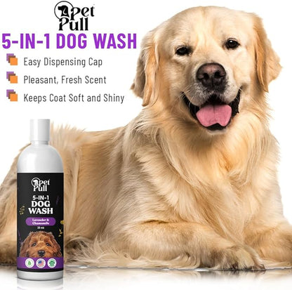 5-in-1 Dog Wash - Plant Based Dog Grooming Supplies for Dogs Cleanses - Skin Care Dog Wash Shampoo - Sulfate Free, All Natural Puppy Wash -Lavender and Chamomile Scent -Made in USA (16 Fl Oz)