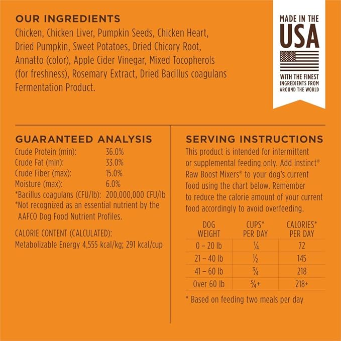 Instinct Raw Boost Mixers Freeze Dried Dog Food Toppers For Dry Food, Grain Free Dog Food Toppers with Chicken For Dogs - Gut Health, 23 oz