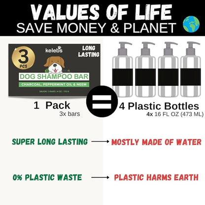 3 Bars - Whitening Dog Shampoo Bar with Charcoal – White Dog Shampoo with Natural Ingredients for Sensitive Skin