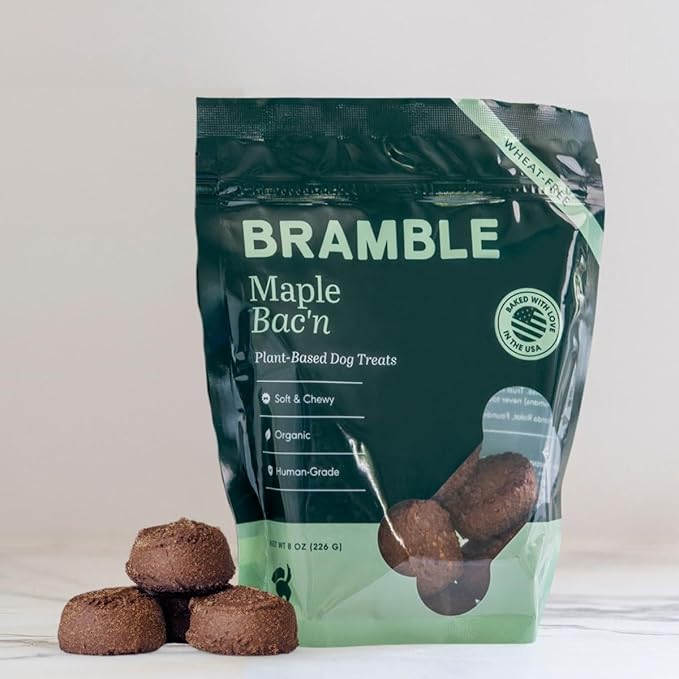 BRAMBLE Dog Treats. Plant-Based Treats for Dogs, Wheat-Free Everyday Dog Treats. Maple Bac'n, Made with Real Ingredients, Soft & Chewy Cookies. 8 oz