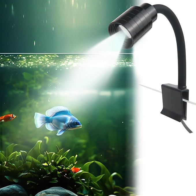 Mini Clip On Aquarium Light Small Dimmable Fish Tank Light USB Spotlight with Timer 3 Light Modes 10-Level Brightness for 1 to 3 Gallon Tanks (Adapter NOT Included)