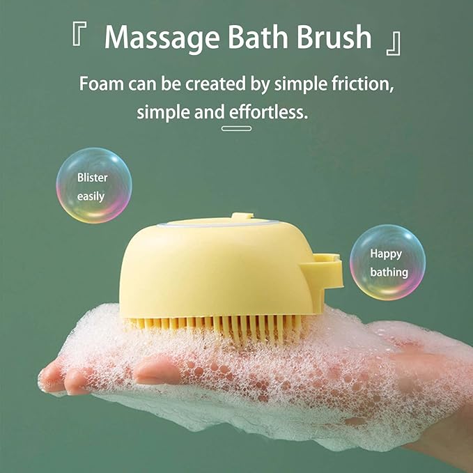 Dog Bath Brush, Dog Grooming Brush - Silicone Cat Shampoo Comb, Shampoo Dispenser for Kitty and Puppy (Yellow)