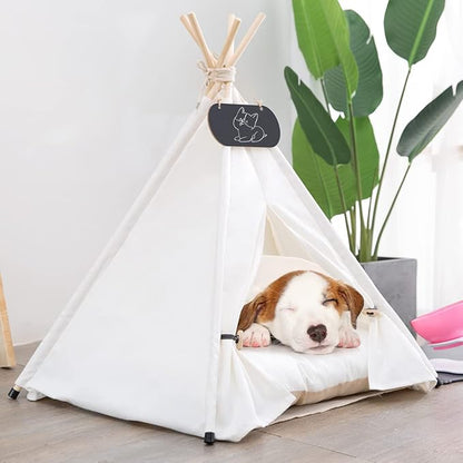 Pet Teepee Tent for Dogs & Cats Dog Bed with Thick Cushion Puppies Play House Removable and Washable