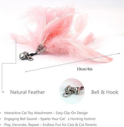 12PCS Interactive Cat Feather Wand Toy Set – 11 Bird & Feather Teaser Refills with Bells + Flexible Suction Cup Wand – Realistic Bird Design, Natural Materials, Indoor Cat Toys for Exercise & Play