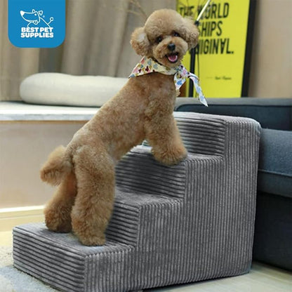 Best Pet Supplies Dog Stairs for Small Dogs & Cats, Foam Pet Steps Portable Ramp for Couch Sofa and High Bed Non-Slip Balanced Indoor Step Support, Paw Safe No Assembly - Gray, 4-Step