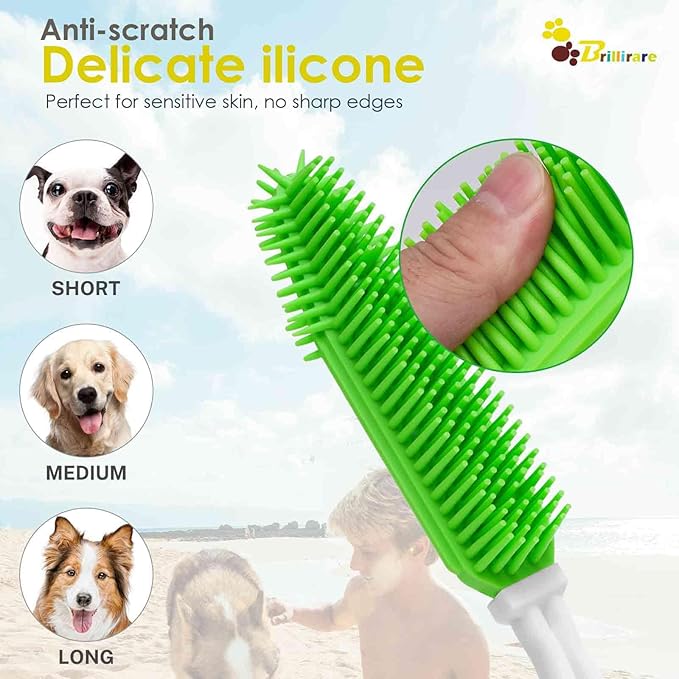 2 Pack Dog Grooming Bath Brush, Premium Soft Silicone Pet Brushes with Handle, Shampoo Soothing Comb for Wet Dry Long Short Haired Dogs & Cats Massaging, Deshedding Shower Scrubbing