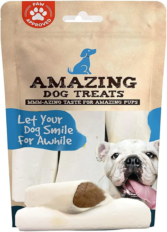Amazing Dog Treats - Stuffed Shin Bone for Dogs (Acai Blend, 5-6 Inch - 3 Count) - All Natural Dog Bones