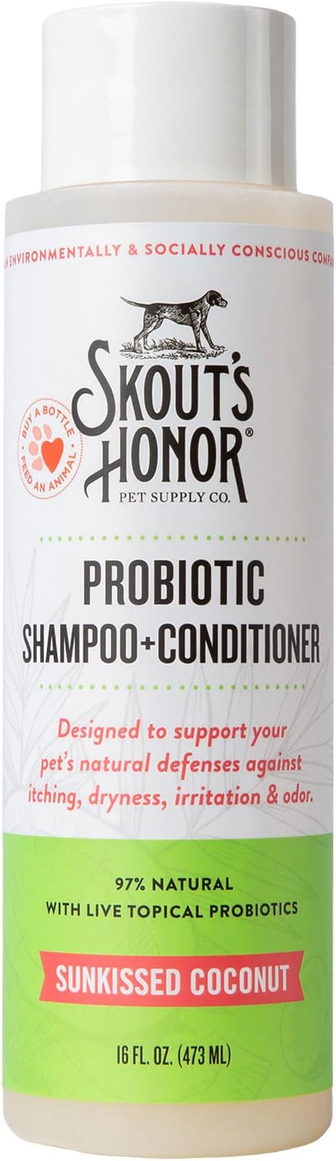 Skout's Honor Probiotic Pet Shampoo & Conditioner with Avocado Oil & Omega-3s, 97% Natural, Paraben & Sulfate-Free, Cruelty-Free, 16oz, Sunkissed Coconut