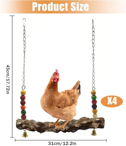 Chicken Bird Swing,Chicken Perch,Natural Wooden Swing Toys,Wood Stand for Chick,Safe and Relief of Stress,Chicken Coop Accessories,Coop Swing for Chicken Bird,Parrot,Hens (4pcs)
