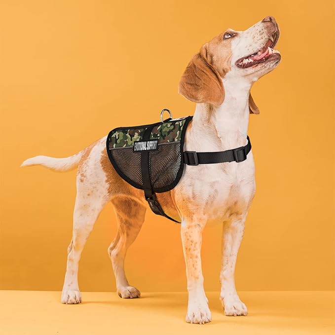 Dogline MaxAire Vest Emotional Support Removable Patch Adjustable Harness Reflective for Puppies Small Medium and Large Dogs 30 by 38 Inch Girth Green Camo