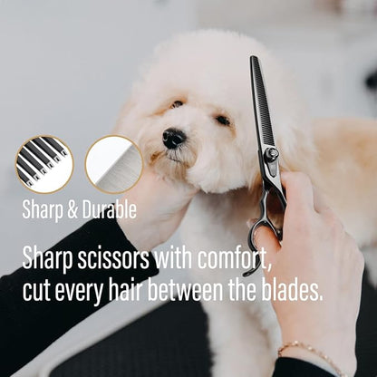 Dog Grooming Scissors: 7.5 inch Bright Black Pet Thinning Shears Made Of Japanese 440C Advanced Stainless Steel Professional Grooming Scissors for Dogs Cats and Other Pets