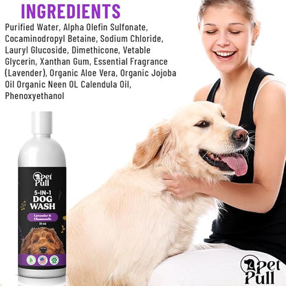 5-in-1 Dog Wash - Plant Based Dog Grooming Supplies for Dogs Cleanses - Skin Care Dog Wash Shampoo - Sulfate Free, All Natural Puppy Wash -Lavender and Chamomile Scent -Made in USA (16 Fl Oz)
