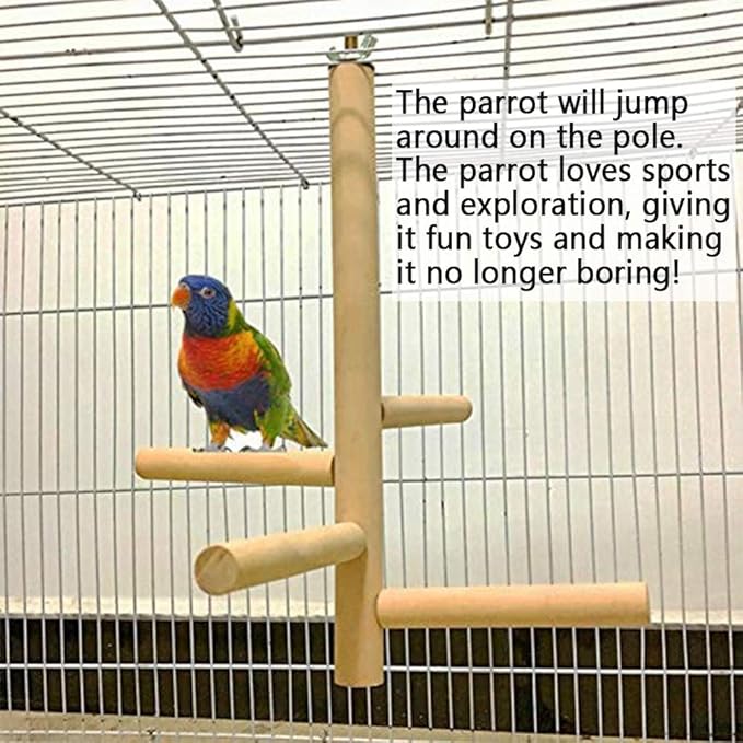 Bird Perch Stand Toy Natural Wood Parrot Perch Parakeet Cage Top Wooden Branches for Standing Toys for Small Medium Parrots Conure Budgie Lovebirds