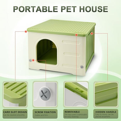 Outdoor Pet Kennels House  Waterproof & Insulated Shelter for Feral Cats & Dogs, Weatherproof Elevated Pet House for Outdoor/Indoor Use, Sturdy Plastic Pet Bed, Easy Assembly