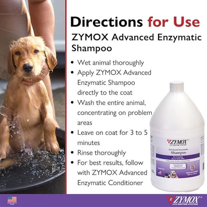 ZYMOX Advanced Enzymatic Shampoo, 1 gal. - for Pets & Animals of All Ages: Cleans, Refreshes, Hydrates & Nourishes Dry Skin & Coat