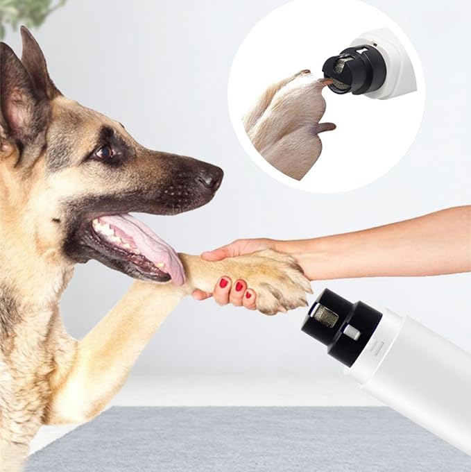 Dog Nail Clipper for Large Dogs - Silent Dog Nail Polisher with LED Light, Speed Sensor, Diamond Head and Dust Collector, 2-Speed Rechargeable - Small Dog Nail Polisher (White)