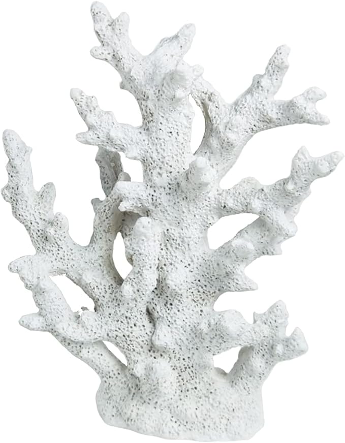 PINVNBY Artificial Coral Ornament Aquarium Sea Plants Decoration Underwater Craft Resin Fish Tank Landscape (White)