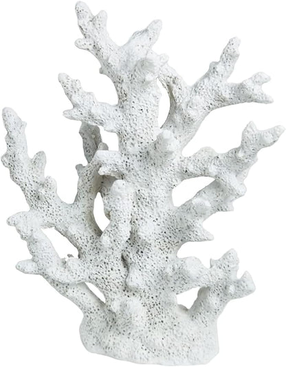 PINVNBY Artificial Coral Ornament Aquarium Sea Plants Decoration Underwater Craft Resin Fish Tank Landscape (White)