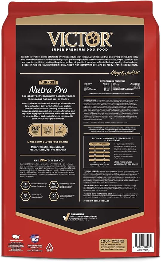Victor Super Premium Dog Food  Purpose - Nutra Pro  Gluten Free, High Protein Low Carb Dry Dog Food for Active Dogs of All Ages  Ideal for Sporting Dogs, Pregnant or Nursing Dogs & Puppies, 40lbs