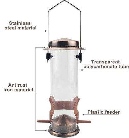 MIXXIDEA Wild Bird Feeders for Outdoors Hanging 2 Pack Stainless Steel Tube Bird Feeder, Water Resistant Finch Bird Feeder for Garden Backyard Decoration Attractive Metal Thistle Feeder (Copper)