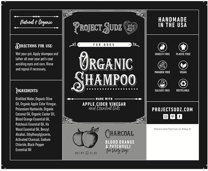 Activated Charcoal Liquid Shampoo for Dogs | Blood Orange Patchuili | Odor Eliminating | Deep Cleaning Shampoo