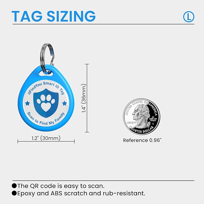 Dog Tags Personalized, QR Code Pet ID Tags for Dog Collar, Online Profile, Scan Location Alerts, Blue