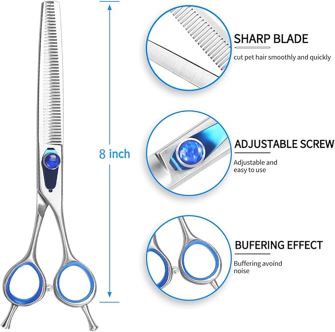 8'' Thinning Shears for Dogs Professional Dog Thinning Shears for Grooming, Japan 440C Stainless Steel Shears,Sharp, Fluffy Heavy Duty Blending Scissor for Pets
