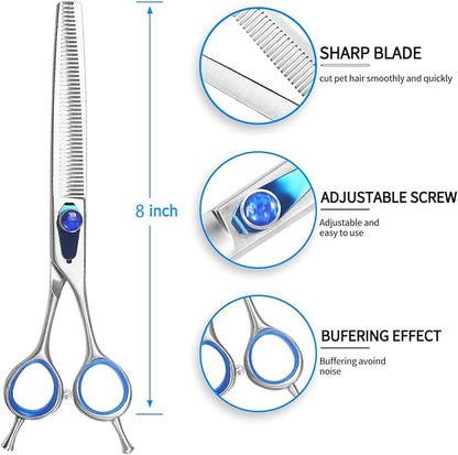 8'' Thinning Shears for Dogs Professional Dog Thinning Shears for Grooming, Japan 440C Stainless Steel Shears,Sharp, Fluffy Heavy Duty Blending Scissor for Pets