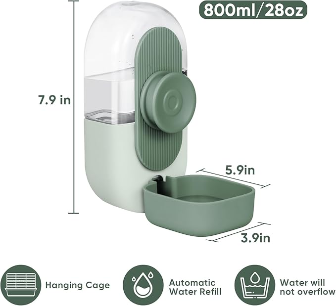 28oz Hanging Automatic Water Dispenserï¼_abbit Water Bottle,Bunny Guinea Pig Ferret Water Bowl for Cage,Suitable for Small Animal Puppies(Cage Grid Spacing Over 1.2'') (Green)