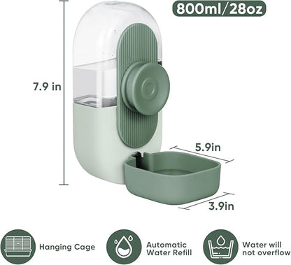 28oz Hanging Automatic Water Dispenserï¼_abbit Water Bottle,Bunny Guinea Pig Ferret Water Bowl for Cage,Suitable for Small Animal Puppies(Cage Grid Spacing Over 1.2'') (Green)