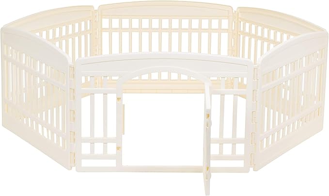 Amazon Basics 6-Panel Indoor Pet Dog Hexagonal Playpen, Puppy Playpen with Door, Easy Assemble Easy Storing, 24 in, Beige