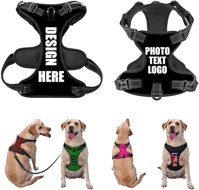 Custom Breathable Pet Chest Harness with Optional Leash, Customize No-Pull Dog Harnesses with Your Personalized Design, Personalize Pet Towing Vest with Mesh Fabric, Black, XL