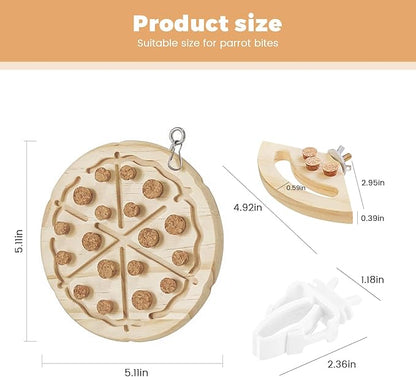 Bird Chew Toy – Wooden Foraging Puzzle Toy with Cork Stoppers, Hanging Bird Cage Toy for Parrots, Conures, Budgies, Cockatiels, Macaws, Finches, and Small to Medium Birds(Pizza)