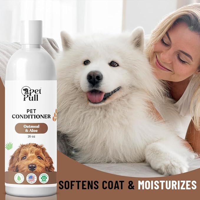 Pet Shampoo and Conditioner for Dogs and Cats - Plant-Based Dog Shampoo Cleanser - Pet Supplies for Pets - Sensitive Skin Dog Wash- Made in The USA (16 oz) (Oatmeal & Aloe, Conditioner)