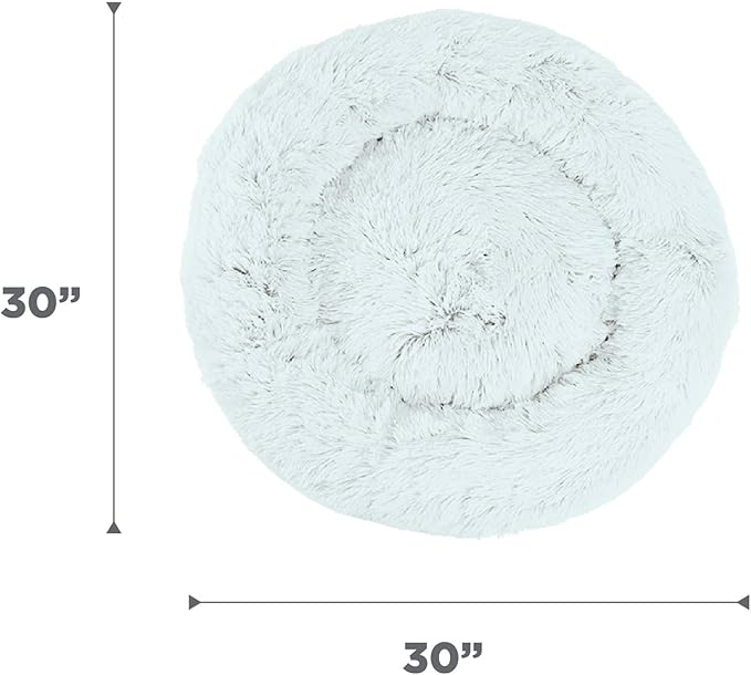 Best Friends by Sheri Original Calming Donut Dog and Cat Bed, Shag Faux Fur, Frost Gray, (30in x 30in) - Anxiety Relief for Pets Up to 45 lbs