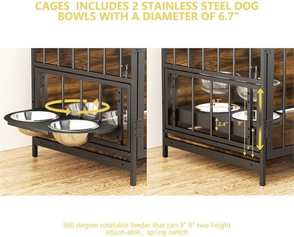 LOVMOR Dog Crate Furniture-Style Cages for Dogs Indoor Heavy Duty Super Sturdy Dog Kennels with 2 Stainless Steel Bowls and Dog Pad