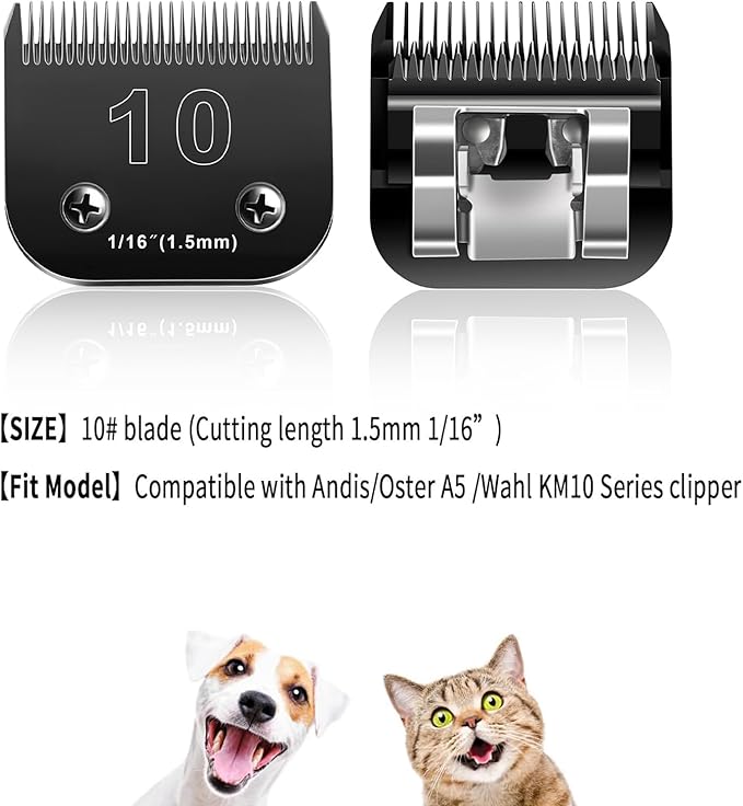 10 Blades Dog Grooming Blades Compatible with Andis/Oster A5/Wahl KM-10 Series Dog Clippers,Detachable Clipper Replacement Blade- Size 10 Blade 1/16" (10#/1PC)