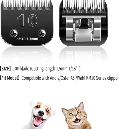 10 Blades Dog Grooming Blades Compatible with Andis/Oster A5/Wahl KM-10 Series Dog Clippers,Detachable Clipper Replacement Blade- Size 10 Blade 1/16" (10#/1PC)