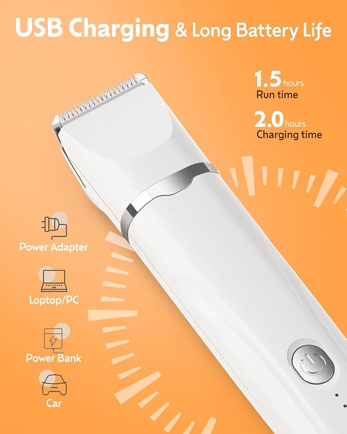 Dogs Hair Clippers Grooming Kit with Nail Grinder, 4 in 1 Cordless Electric Trimmer for Dogs Cat Low Noise USB Rechargeable, Pet Clippers Grooming Paws, Eyes, Ears, Face,Nail, Matted Hair